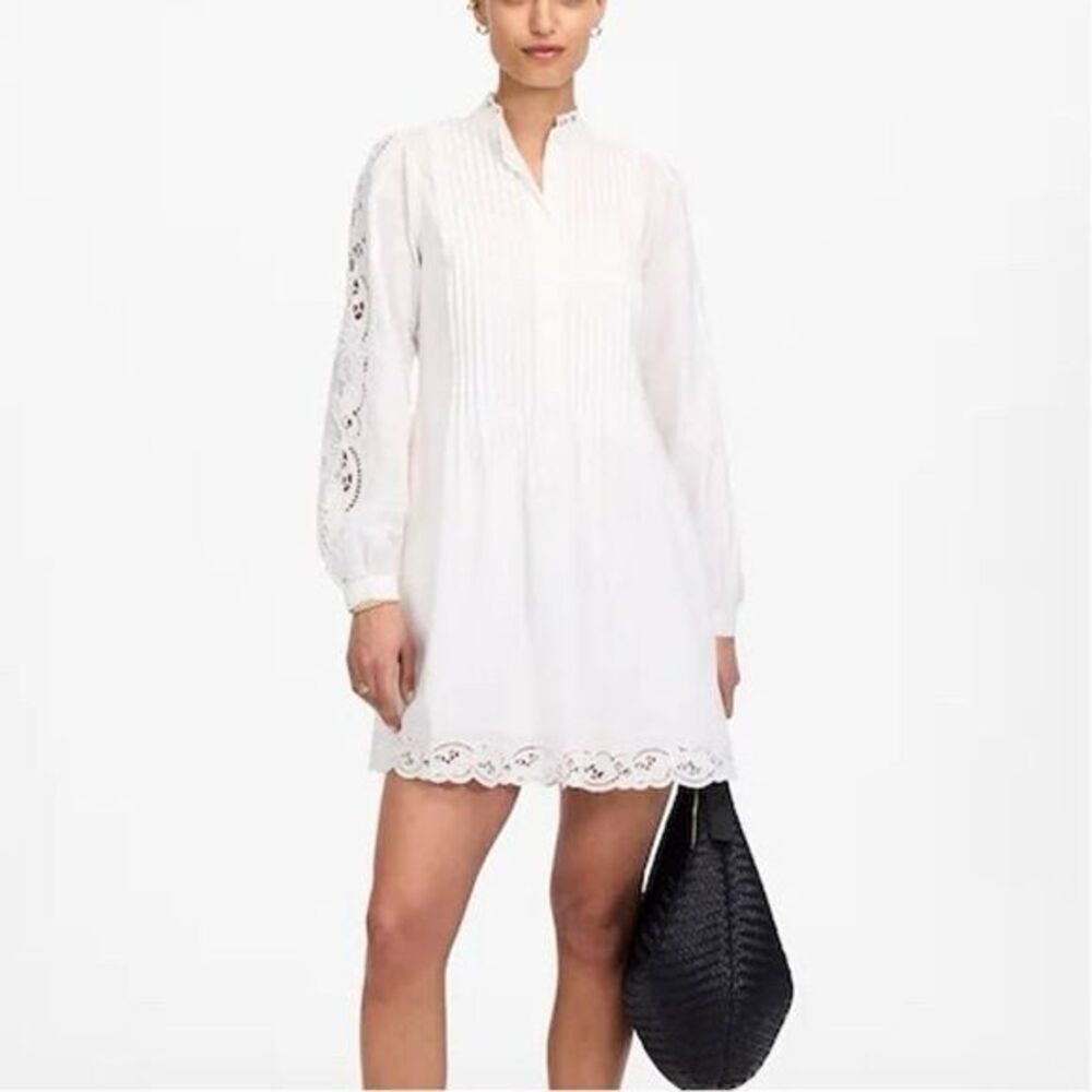 NWT Madewell Women's White Eyelet Pintucked‎ Mini Dress Size XS Boho Preppy